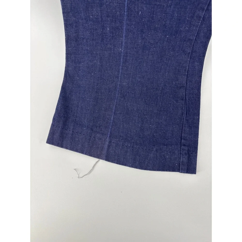 Vintage 1970s Blue Flared Bell Bottom Jeans Pleated Front Slash Pocket 26x31